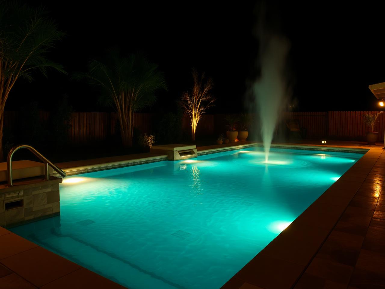 Piscina aquecida com iluminação automatizada